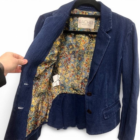 RACHEL Rachel Roy Denim Peplum Style Two Button Blazer size small - Picture 3 of 13